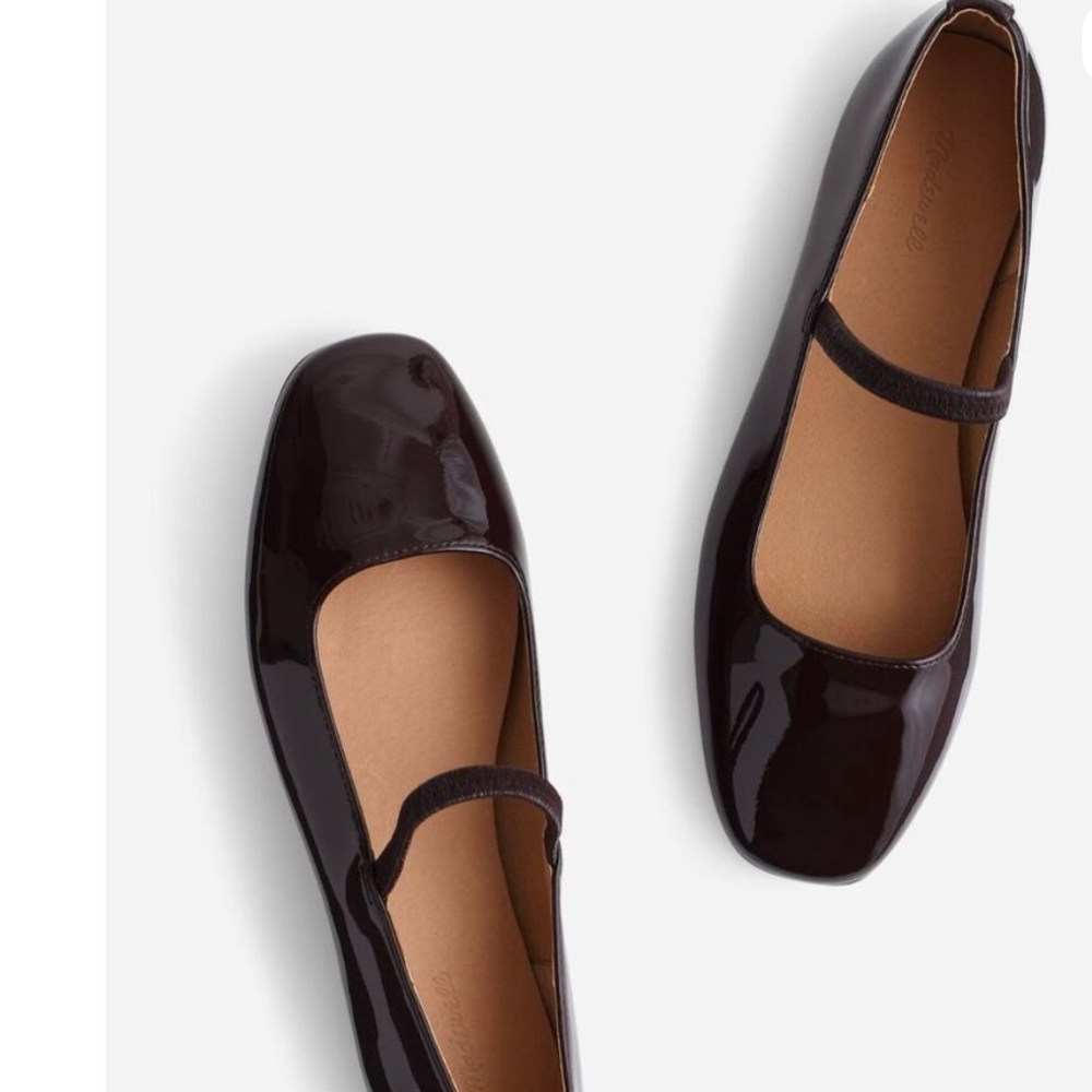 Madewell Greta Brown Patent Mary Jane style flats NEW